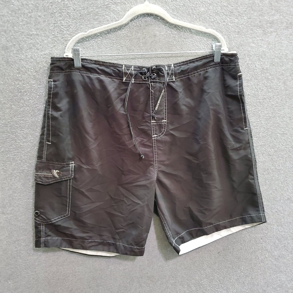 Free Country Men‎ Swimwear XL Gray Trunks Pockets High Rise Drawstring 8" Inseam